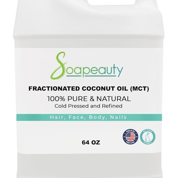 Soapeauty FRACTIONATED COCONUT OIL Cold Pressed Refined | 100% Natural Available in Bulk | Carrier for Essential Oils, Face, Skin, Hair Moisturizer, Soap Making | 64 fl oz