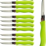 Paring and Garnishing Knife, 12-Piece Set, Knives with Straight Edge 3 Inch Blade, Stainless Steel, Spear Point, Fruit and Vegetable Cutting and Peeling, Green
