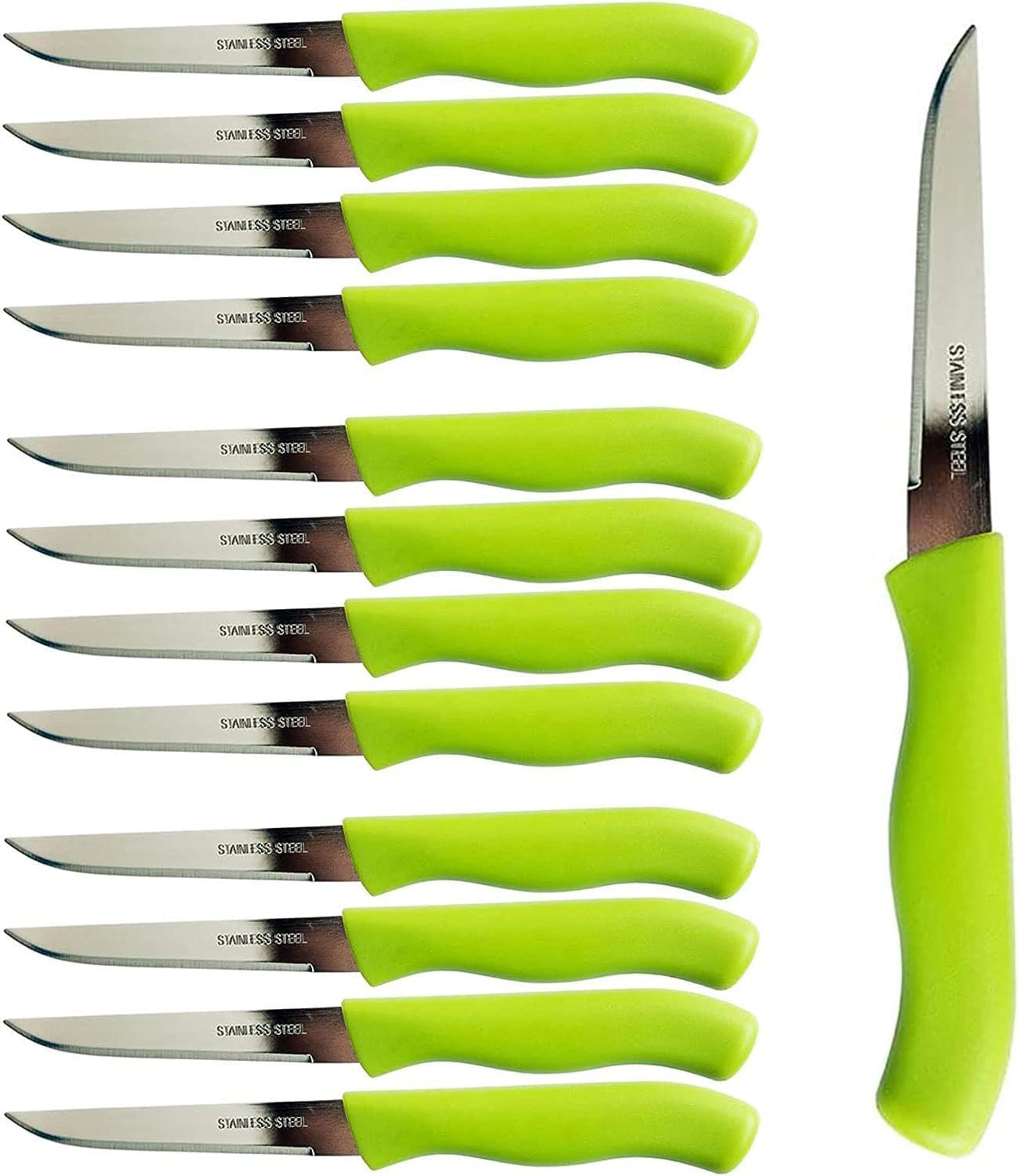 Paring and Garnishing Knife, 12-Piece Set, Knives with Straight Edge 3 Inch Blade, Stainless Steel, Spear Point, Fruit and Vegetable Cutting and Peeling, Green Paring and Garnishing Knife, 12-Piece Set, Knives with Straight Edge 3 Inch Blade, Stainless Steel, Spear Point, Fruit and Vegetable Cutting and Peeling, Green