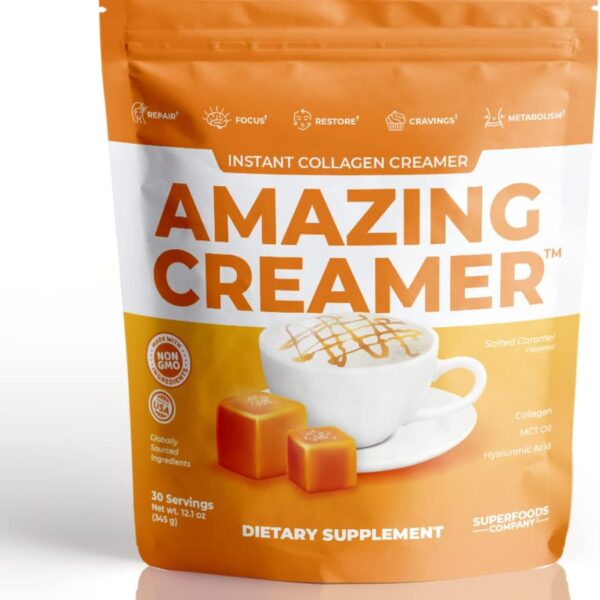 Superfoods Company Amazing Creamer with Collagen - Keto Creamer-Hyaluronic Acid & MCT Oil - Brain Boost & Curbs Cravings - Supports Healthy Skin & Hair - Diet-Friendly [30 Servings] [Salted Caramel]