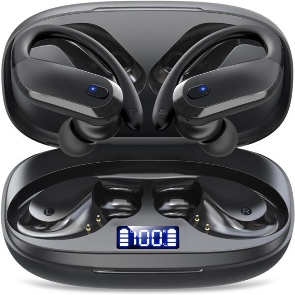 Wireless Earbuds,Bluetooth 5.4 Ear buds,Sport Headphones with Earhooks,IPX7 Waterproof Bluetooth Headphones,80H Playtime Earbuds,Weight 7.8g,Noise Cancelling Mic for Earphones Running & Workout-Black