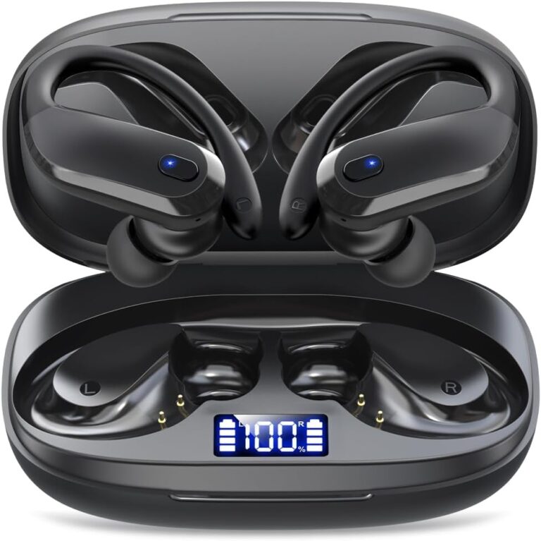 Wireless Earbuds,Bluetooth 5.4 Ear buds,Sport Headphones with Earhooks,IPX7 Waterproof Bluetooth Headphones,80H Playtime Earbuds,Weight 7.8g,Noise Cancelling Mic for Earphones Running & Workout-Black