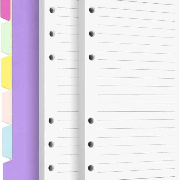 A6 Refill Paper Planner Inserts, 6-Hole Loose Leaf Paper, College Ruled Loose Leaf with Binder Dividers, Punched Notebook Refills for 6-Ring Refillable Binder, 240 Pages, White