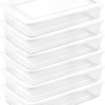 Sterilite 6 Pack Storage Box, 41 Quart Stackable Tote, Clear Plastic Container with Secure Snapping Lids for Home and Office Organization, White