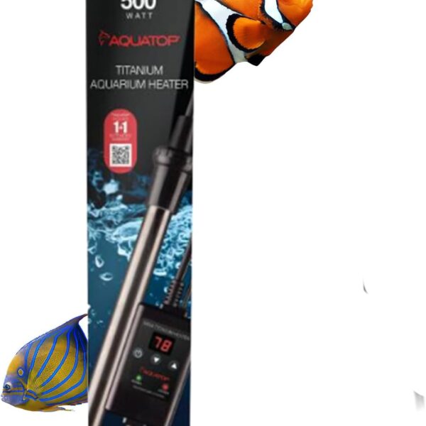 Aquatop 500W Titanium Heater with Controller Fully Submersible - Up to 150 Gal 68-92F Adjustable Temperature Ideal for Turtles & Large Fish