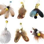 Cat Insect Feather Toys Replacement Cat Toy Wand Refills, 6 Pieces Natural Insect Cat Toy Feathers Refill, Interactive Cat Teaser Wand Attachments, with Bell
