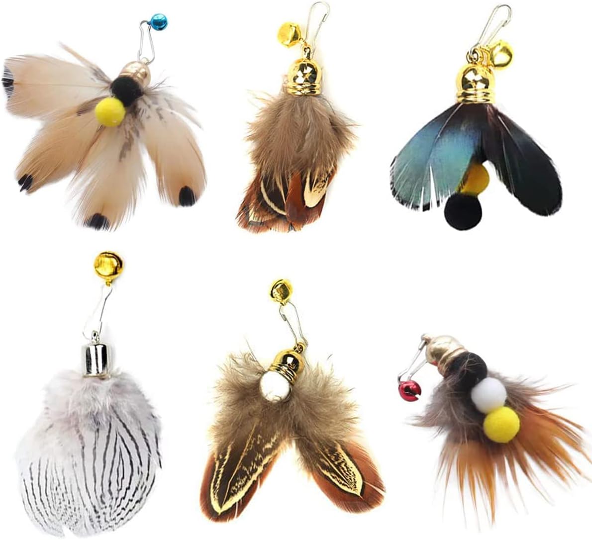 Cat Insect Feather Toys Replacement Cat Toy Wand Refills, 6 Pieces Natural Insect Cat Toy Feathers Refill, Interactive Cat Teaser Wand Attachments, with Bell Cat Insect Feather Toys Replacement Cat Toy Wand Refills, 6 Pieces Natural Insect Cat Toy Feathers Refill, Interactive Cat Teaser Wand Attachments, with Bell