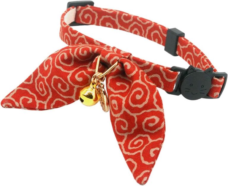 Bunny Ears Cat Collar, Japan Lucky  Charm. Safety Breakaway Bowtie Kitten Collar with Bell, Red