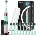Kuicur Portable Electric Soft Toothbrush with Travel Case, 90-Day Largest Battery Life, 10 Brush Heads, 5 Modes Deep Clean, Ergonomically-Designed for Enhanced Comfort - Ideal Gift for Adults & Kids