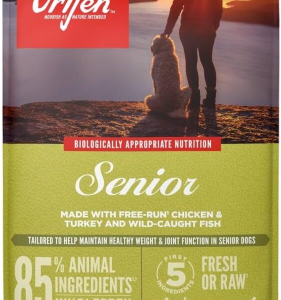 ORIJEN Grain Free High Protein Dry Dog Food Senior Recipe 23.5lb Bag