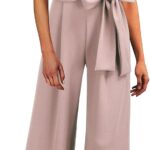 Knitee Women's Vintage Sleeveless Ruffle High Waist Wide Leg Romper Formal Long Jumpsuit with Belt