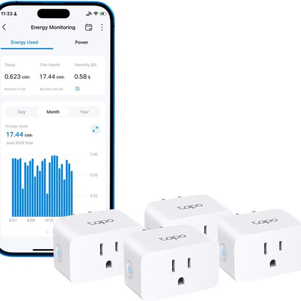 TP-Link  Smart Plug Wi-Fi Mini, Energy Monitoring, Compatible with Alexa & Google Home & Samsung SmartThings, Timer, 15A/1800W Max, ETL Certified, 2.4G Wi-Fi Only, Tapo P115(4-Pack)
