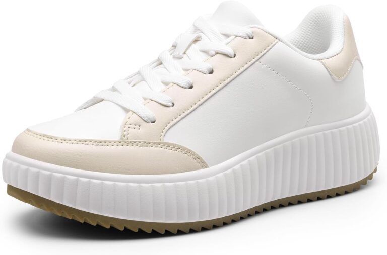DREAM PAIRS Women Platform Chunky Lightweight Comfortable Casual Faux Leather Lace Up Dee Walking Fashion Sneakers