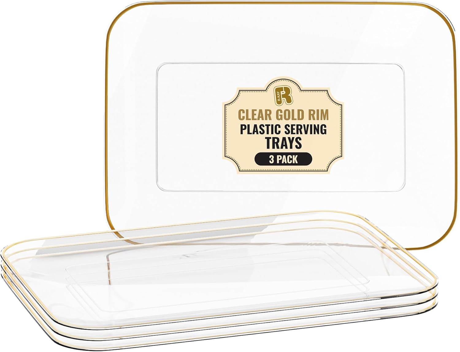 3 Pack Plastic Serving Trays for Party - Gold Serving Tray 8 x 11 Inch - Heavy Duty Dessert Trays for Food - Rectangular Party Serving Trays for Entertaining - Clear Cookie Platters 3 Pack Plastic Serving Trays for Party - Gold Serving Tray 8 x 11 Inch - Heavy Duty Dessert Trays for Food - Rectangular Party Serving Trays for Entertaining - Clear Cookie Platters