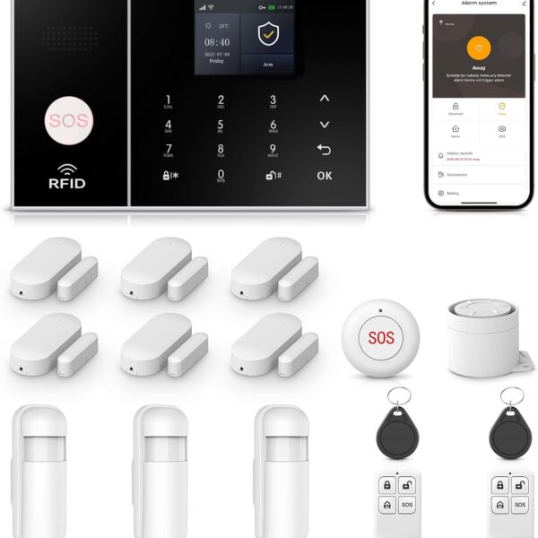 LWOHSI Alarm System for Home Security,WiFi+GSM 4G Wireless Alarm System with Phone APP Alert,Door/Window Sensor,Remote,Work with Alexa and Google for Home,Apartment,Office