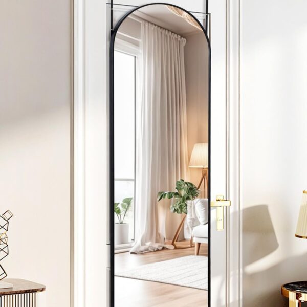 DYNWELL Full Length Door Mirror, Mirror Full Length Door Hanging, Over The Door Mirror, 50"x16" Bathroom Back of Door Mirror, Long Mirror for Bedroom Living Room(Black)