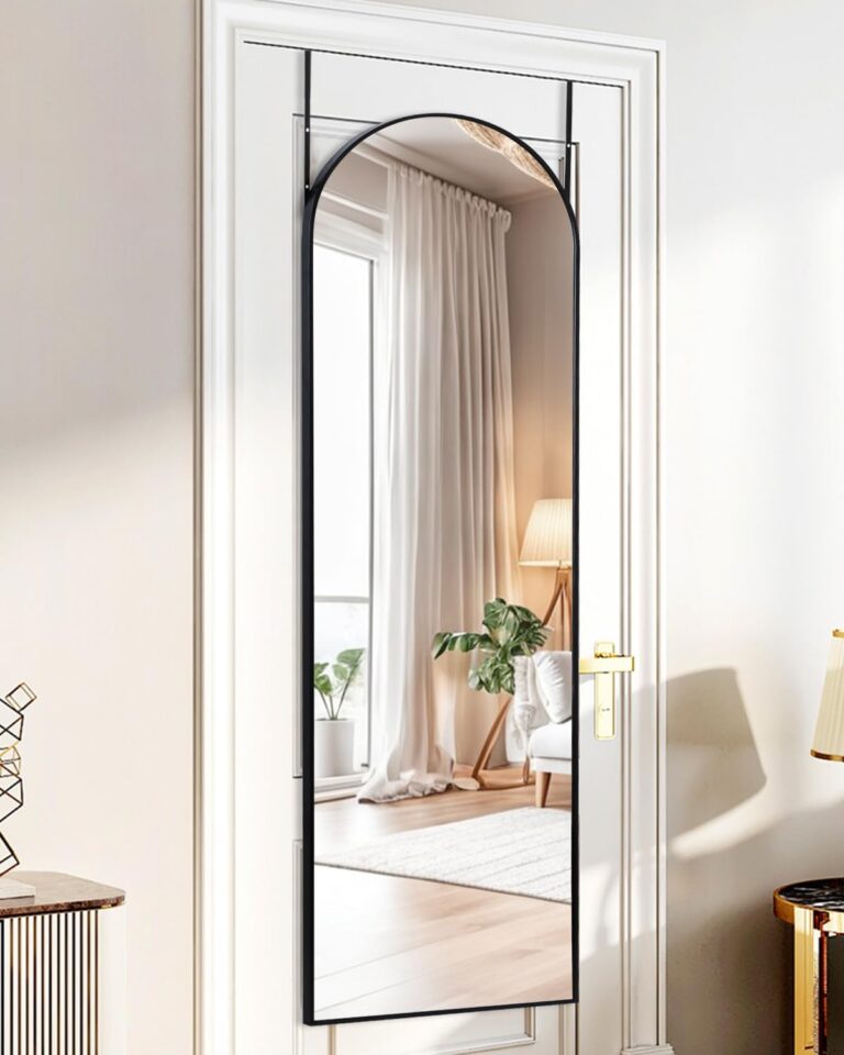 DYNWELL Full Length Door Mirror, Mirror Full Length Door Hanging, Over The Door Mirror, 50"x16" Bathroom Back of Door Mirror, Long Mirror for Bedroom Living Room(Black)
