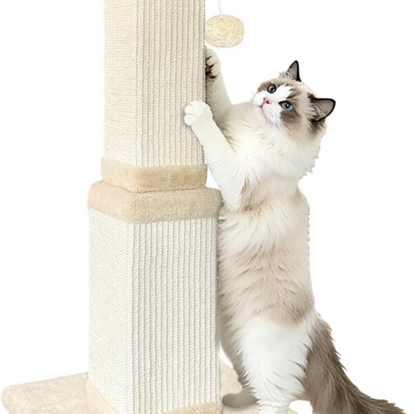 AGYM Cat Scratching Post for Large Cats, Cat Scratcher for Indoor Cats Adults, Sturdy Sisal Scratch Post to Protect Furniture, 32 Inch, Beige