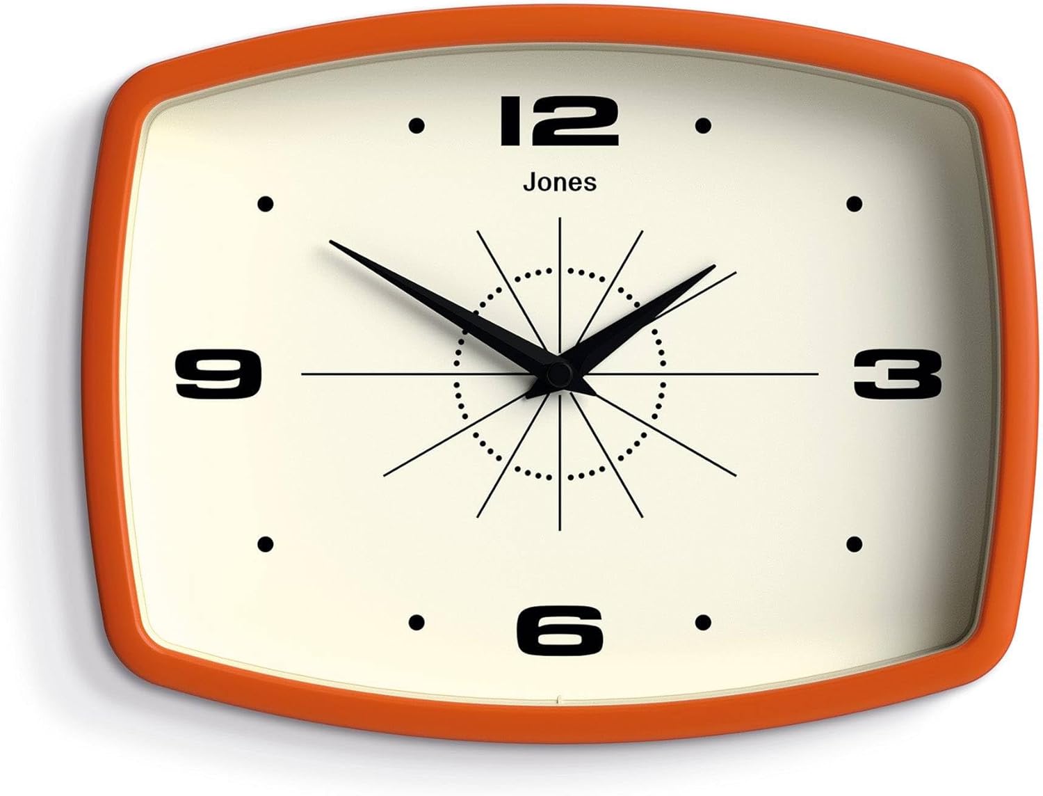 JONES CLOCKS Movie wall Clock | Retro Rectangular Clock | 10 inch | Orange | Cool mid-Century Designer Look for Kitchen, Living Room or Office JONES CLOCKS Movie wall Clock | Retro Rectangular Clock | 10 inch | Orange | Cool mid-Century Designer Look for Kitchen, Living Room or Office