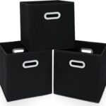 Fabric Cloth Storage Bins,Cube Organizer with Dual Handles Foldable Baskets for Home Bedroom,Set of 3, Black