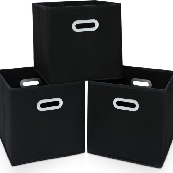 Fabric Cloth Storage Bins,Cube Organizer with Dual Handles Foldable Baskets for Home Bedroom,Set of 3, Black