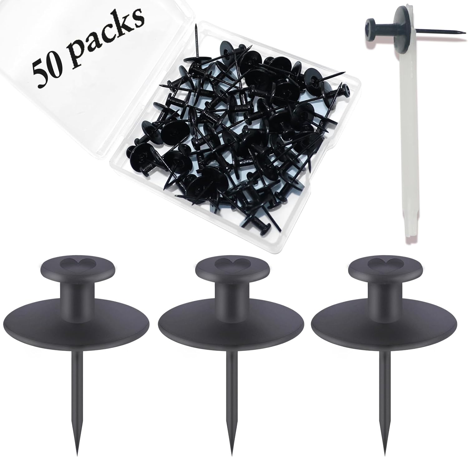 50 PCS Push Pins Picture Hangers Wall Hooks, Double Headed Thumb Tacks for Wall Hangings, Renter Friendly Decor Small Picture Frame Hangers for Drywall Cork Board Home Office Photo Decorations(Black) 50 PCS Push Pins Picture Hangers Wall Hooks, Double Headed Thumb Tacks for Wall Hangings, Renter Friendly Decor Small Picture Frame Hangers for Drywall Cork Board Home Office Photo Decorations(Black)