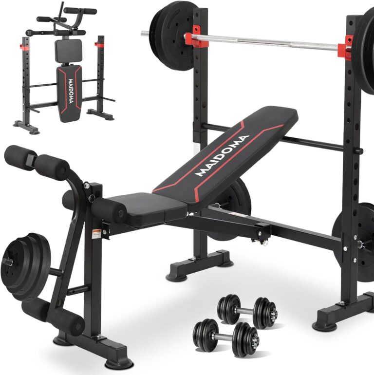 HILIKE Standard Weight Bench Set with Leg Extension and Leg Curl, Adjustable Bench Press with Squat Rack, Foldable Flat Incline Decline Workout Bench for Home Gym Full Body (US Stock)1