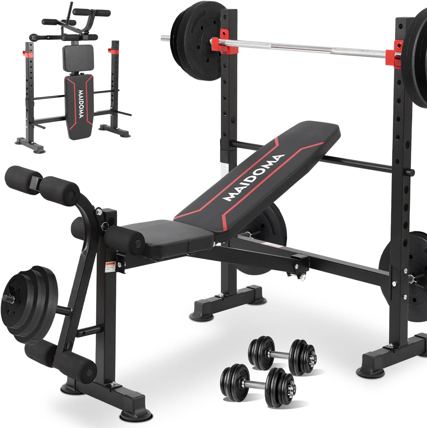 HILIKE Standard Weight Bench Set with Leg Extension and Leg Curl, Adjustable Bench Press with Squat Rack, Foldable Flat Incline Decline Workout Bench for Home Gym Full Body (US Stock)1 HILIKE Standard Weight Bench Set with Leg Extension and Leg Curl, Adjustable Bench Press with Squat Rack, Foldable Flat Incline Decline Workout Bench for Home Gym Full Body (US Stock)1