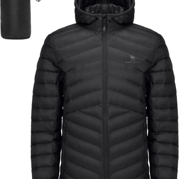 CAMEL CROWN Men Packable Down Jacket Hooded Lightweight Puffer Insulated Coat for Travel Outdoor Hiking