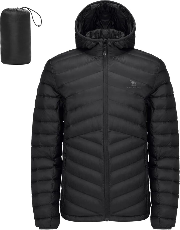 CAMEL CROWN Men Packable Down Jacket Hooded Lightweight Puffer Insulated Coat for Travel Outdoor Hiking