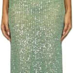 Sequin Beaded Strapless Maxi Dress for Women Y2K Sparkle Rhinestone High Split Tube Dress Beach Club Party