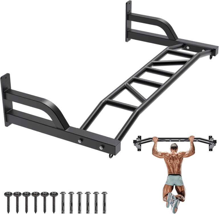SELEWARE 48'' Heavy Duty Pull Up Bar Wall Mount Multi-function Chin up Bar with Home Gym Cable Pulley System LAT Pulldown Workout Attachments Heavy Bag Hanger