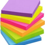 Winner Aura 3x3 Inch Bright Colors Self-Stick Sticky Notes, 6 Pack, 100 Sheets per Pad, Total 600 Sheets