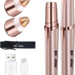 gurelax Eyebrow Trimmer for Women, Rechargeable Eyebrow Hair Remover, Painless Electric Razor with 2 x Replacement Heads,Face & Eye Brow Nose Ear Shaver Hair Removal (Rose Gold)