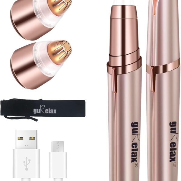 gurelax Eyebrow Trimmer for Women, Rechargeable Eyebrow Hair Remover, Painless Electric Razor with 2 x Replacement Heads,Face & Eye Brow Nose Ear Shaver Hair Removal (Rose Gold)