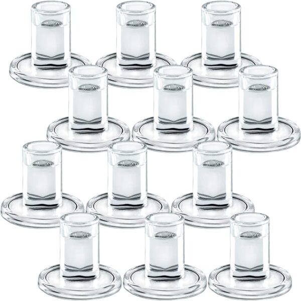 12pcs Taper Candle Holders, Glass Crystal Candlestick Holders Bulk, Clear Candle Holders for Dining Table Centerpiece