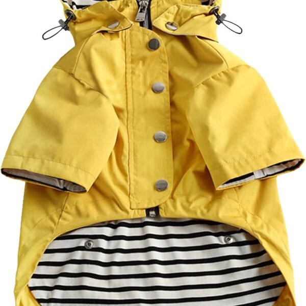 Dog Zip Up Raincoat with Reflective Buttons, Rain/Water Resistant, Adjustable Drawstring, Removable Hood, Raincoats with Legs 8lbs to 80lbs Available - Yellow - Medium