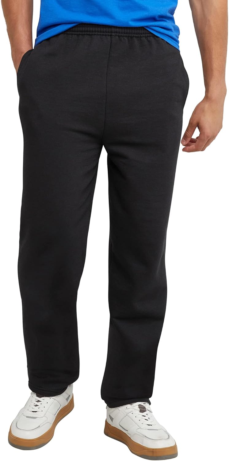 Hanes Men's EcoSmart Sweatpants, Athletic Lounge Pants with Pockets, Open Hem Bottom, Fleece Pants