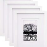 Egofine 8x10 Picture Frames Set of 4, Made of Solid Wood Covered by Plexiglass 4x6 and 5x7 with Mat or 8x10 without Mat, for Table Top Display and Wall Mounting Photo Frame White