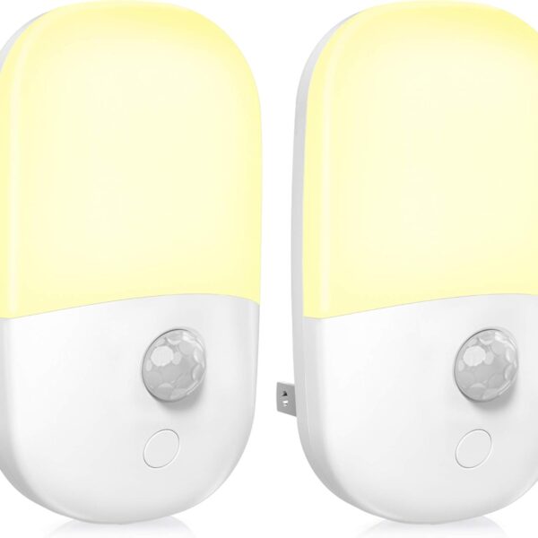 MAZ-TEK Plug in Motion Sensor Dimmable Night Light, Soft Warm White LED Nightlight with Dusk to Dawn Motion Sensor, Adjustable Brightness for Bedroom, Bathroom, Kitchen, Hallway, Stairs,2 Pack