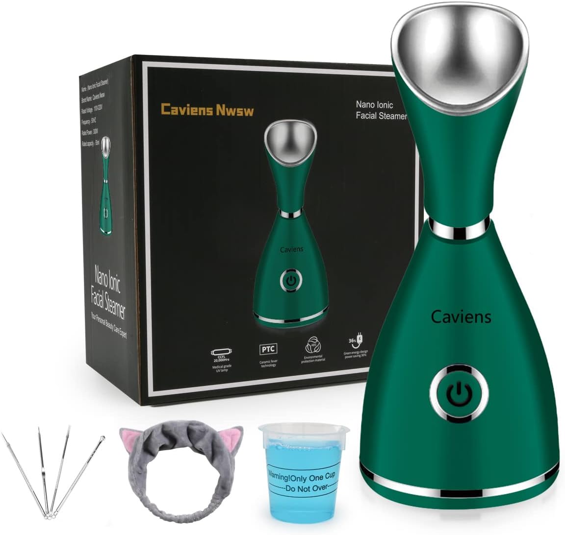 Facial Steamer-Nano Ionic Facial Steamer Warm Mist Humidifier Atomizer Sprayer Moisturizing Face Steamer Home Sauna SPA Face with 4 Piece Stainless Steel Skin Kit and Hair Band(Green) Facial Steamer-Nano Ionic Facial Steamer Warm Mist Humidifier Atomizer Sprayer Moisturizing Face Steamer Home Sauna SPA Face with 4 Piece Stainless Steel Skin Kit and Hair Band(Green)