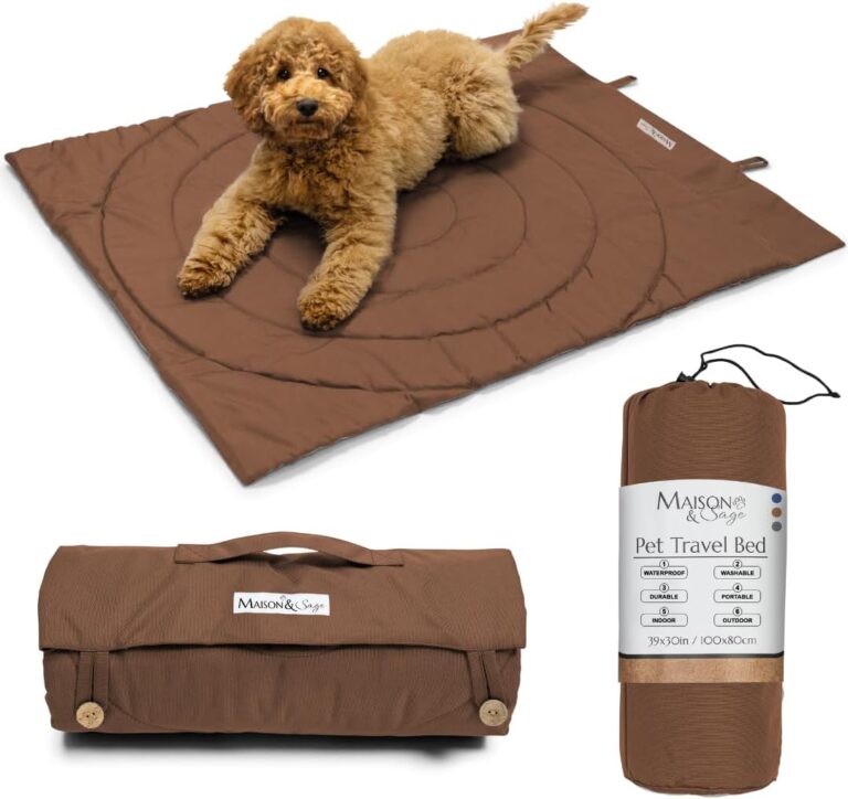 Dog Travel Mat - Portable Waterproof Foldable Dog Bed for Home, Car, Crate & Outdoor - Washable Roll Up Pet Mat for Medium & Large Dogs (39"x30") - Includes Carry Bag