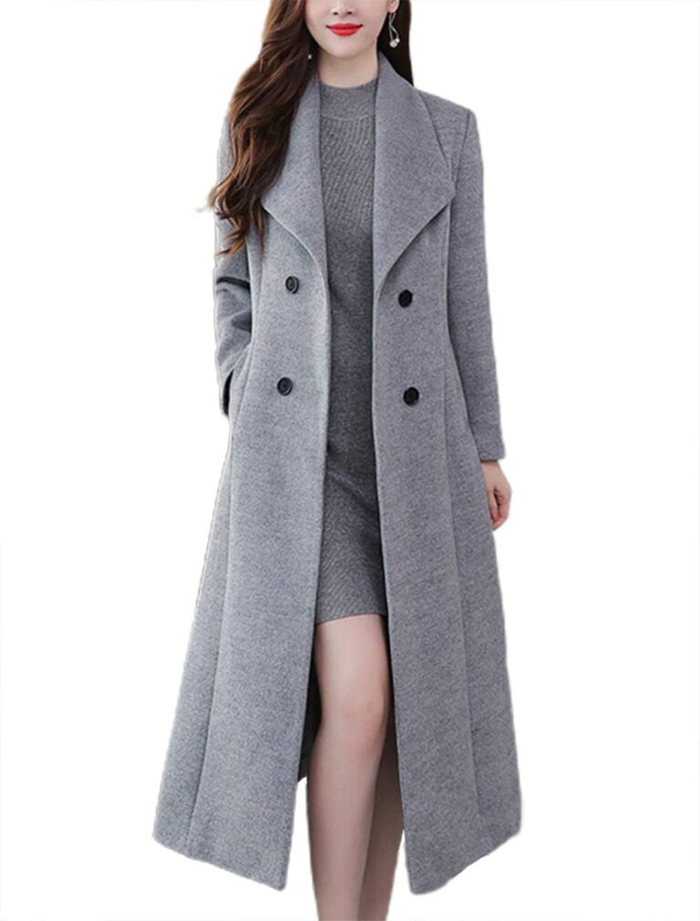 chouyatou Women's Maxi Long Wool Blend Pea Coat Shawl Collar Double Breasted Winter Trench Coat Overcoat