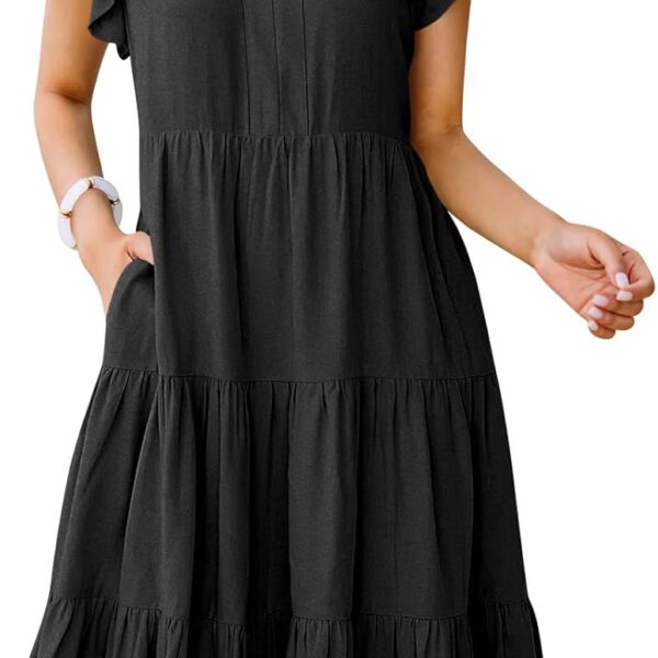 ANRABESS Womens Summer Dress Ruffle Sleeve V Neck Midi Dresses Fashion Casual Fit Flowy Tiered Boho Beach Vacation Sundress