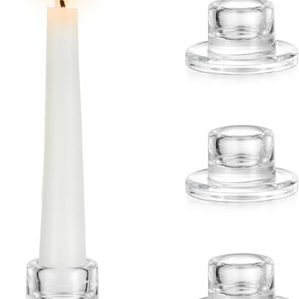Hewory Glass Taper Candle Holders: 4 PCS Candlestick Holders Clear Short Tapered Candle Holder Set - Candle Stick Holder Decor for Table Centerpiece Wedding Party Advent Christmas Home Decorations