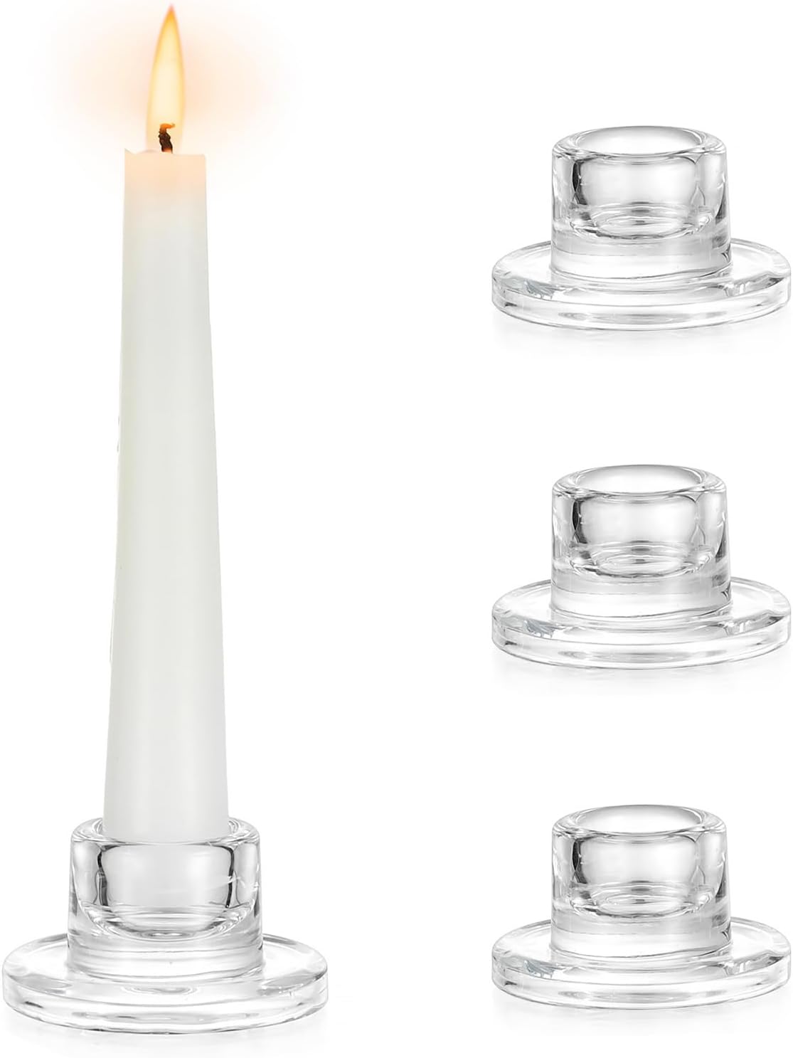 Hewory Glass Taper Candle Holders: 4 PCS Candlestick Holders Clear Short Tapered Candle Holder Set - Candle Stick Holder Decor for Table Centerpiece Wedding Party Advent Christmas Home Decorations Hewory Glass Taper Candle Holders: 4 PCS Candlestick Holders Clear Short Tapered Candle Holder Set - Candle Stick Holder Decor for Table Centerpiece Wedding Party Advent Christmas Home Decorations