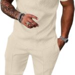 UOUA Mens Sweat Suits Set Tracksuit 2 Piece Outfits Short Sleeve Casual Sweatshirt & Loose Jogging Pants