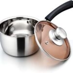 E-far 1 Quart Saucepan with Lid, Stainless Steel Small Sauce Pot with Glass Lid for Cooking, Easy Clean & Rust Free, Dishwasher Safe