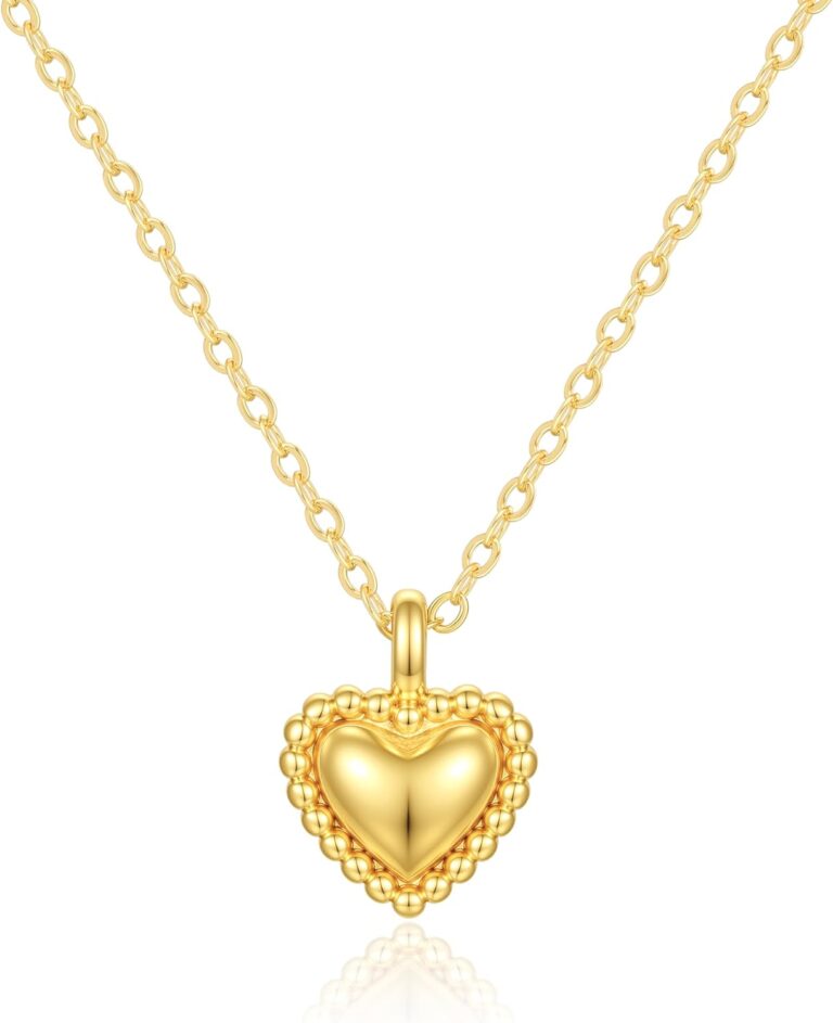 Dainty Heart Necklace for Women, 14k Gold Plated/Rose Gold/Silver Tiny Cute Heart Pendant Necklace Minimalist Choker CZ Necklace Jewelry Gifts for Women