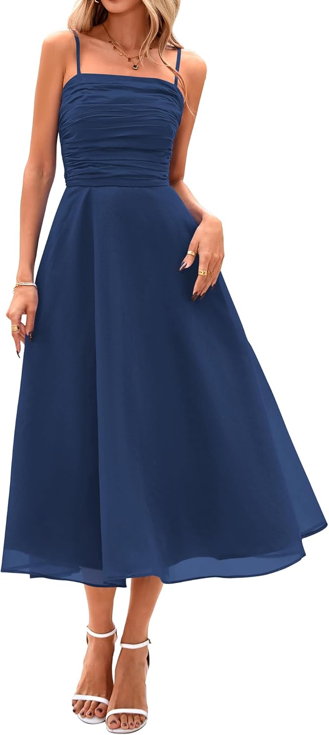 PRETTYGARDEN Womens Summer Dresses 2025 Spaghetti Strap Sleeveless Smocked Flowy Midi Wedding Guest Dress with Pockets PRETTYGARDEN Womens Summer Dresses 2025 Spaghetti Strap Sleeveless Smocked Flowy Midi Wedding Guest Dress with Pockets